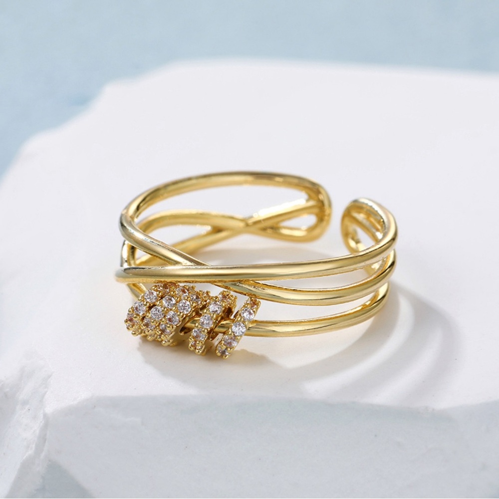 LAST 1! 🔥Adjustable Ring 14K Gold Plated CZ Zirconia Statement Dainty Jewelry